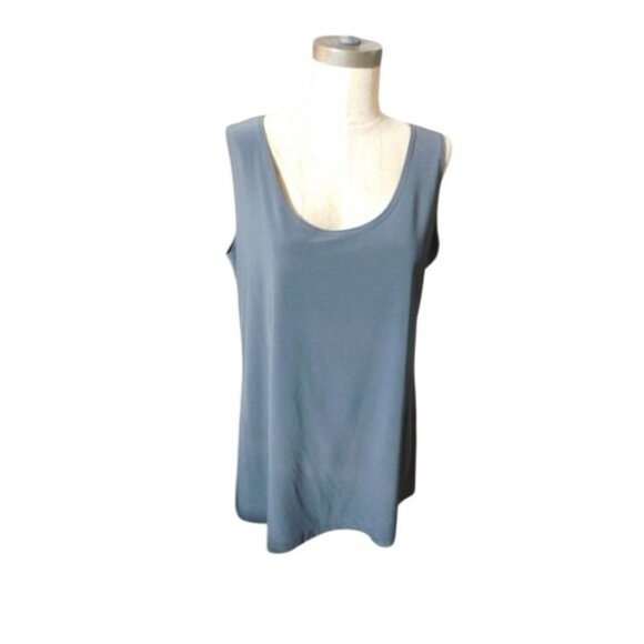 Clara Sun Woo Size L Large Gray Scoop Neck Designer slinky stretchy Top - Picture 1 of 2
